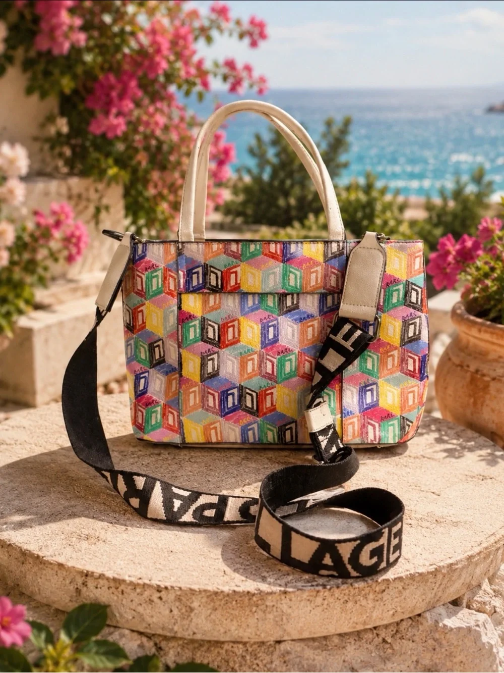 Karl Lagerfeld Paris Colorful Cube Pattern Tote/ shoulder/ crossbody